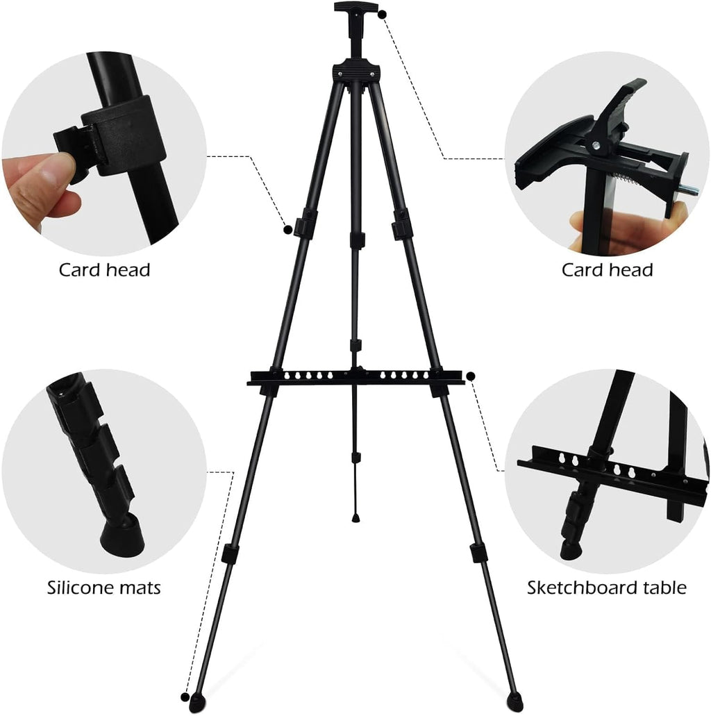 RRFTOK Easel Stand for Sign and Painting - Adjustable Metal Tripod Art Easel 17-66 Inch with Carry Bag | Black