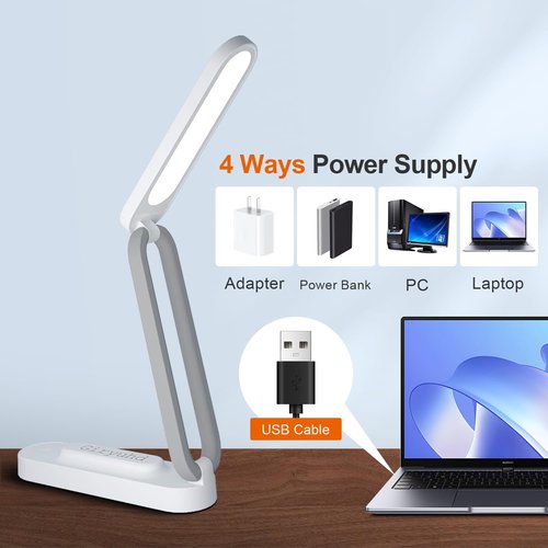 Giryuhd LED Desk Lamp - Rechargeable & Portable Light with 3 Brightness Levels | Ideal for Home & Office (White)