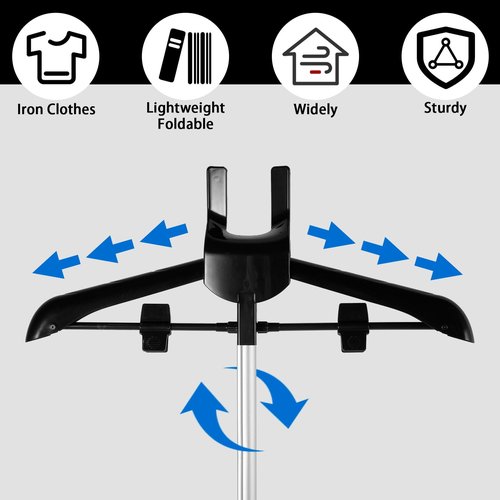 Foldable Garment Steamer Stand with Lint Roller for Clothes, Adjustable Steamer Rack with Two Clips for Suit Shirt Overcoat Vest, Steam Iron Stand for Bedroom Cloakroom Hotel
