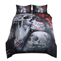 Suncloris 3D Dark Gothic Sugar Skull Roses Queen Duvet Cover Set 3Pcs (Queen)