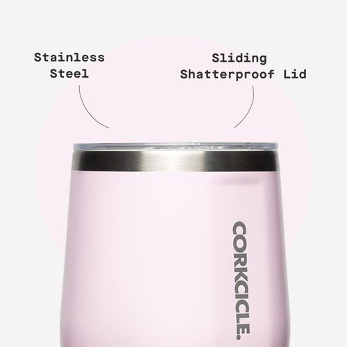 Corkcicle Stemless Wine Tumbler - Keeps Drinks Cold for 6 Hours - Triple-Insulated Stainless Steel - Non-Slip Base - Summer Drinkware Gift - Keeps Drinks Ice Cold - 12 oz - Powder Puff