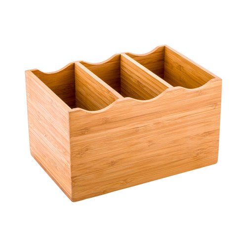 Restaurantware 8.25 x 5.5 x 4.75 Inch Flatware Display 1 Countertop Buffet Utensil Caddy - 3 Compartment For Parties Picnics Homes or Restaurants Natural Bamboo Cutlery Holder Upright
