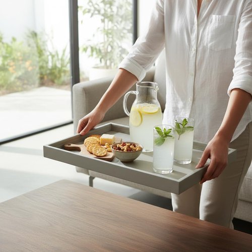 Galopgen 20x14 Inch Rectangular Ottoman Tray | Textured PU Leather, Waterproof & Heat-Resistant Storage for Coffee/Dining Tables, Sofa, Bed, Entertainment & Party (Tranquil Beige, 20 * 14in)