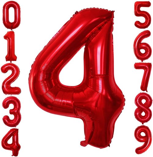 GOER Red Foil Number 4 Balloons - Huge 42" & 32" Birthday Party Decorations (3 Pack)