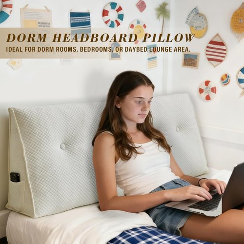 ZTVZTV Wedge Headboard Pillow for Bed, Queen Dorm Headboard Pillow Support for Sitting Up, Reading, Relaxing, Bolster Pillow with Removable Washable Cover, White