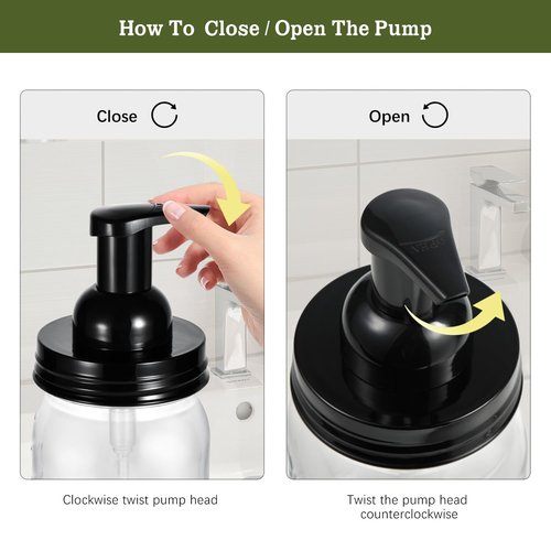 Amolliar 16Oz Foaming Soap Dispenser with Pump Lid, Plastic Refillable Foam Hand Dish Soap Dispenser Set, Clear Diamond Dispenser with Lable for Farmhouse Kitchen Bathroom (2 Pack, Black)