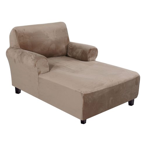 H.VERSAILTEX Velvet Chaise Lounge Cover - High Stretch Slipcovers for Living Room, Luxury Velvet Dog Covers, Machine Washable, Taupe