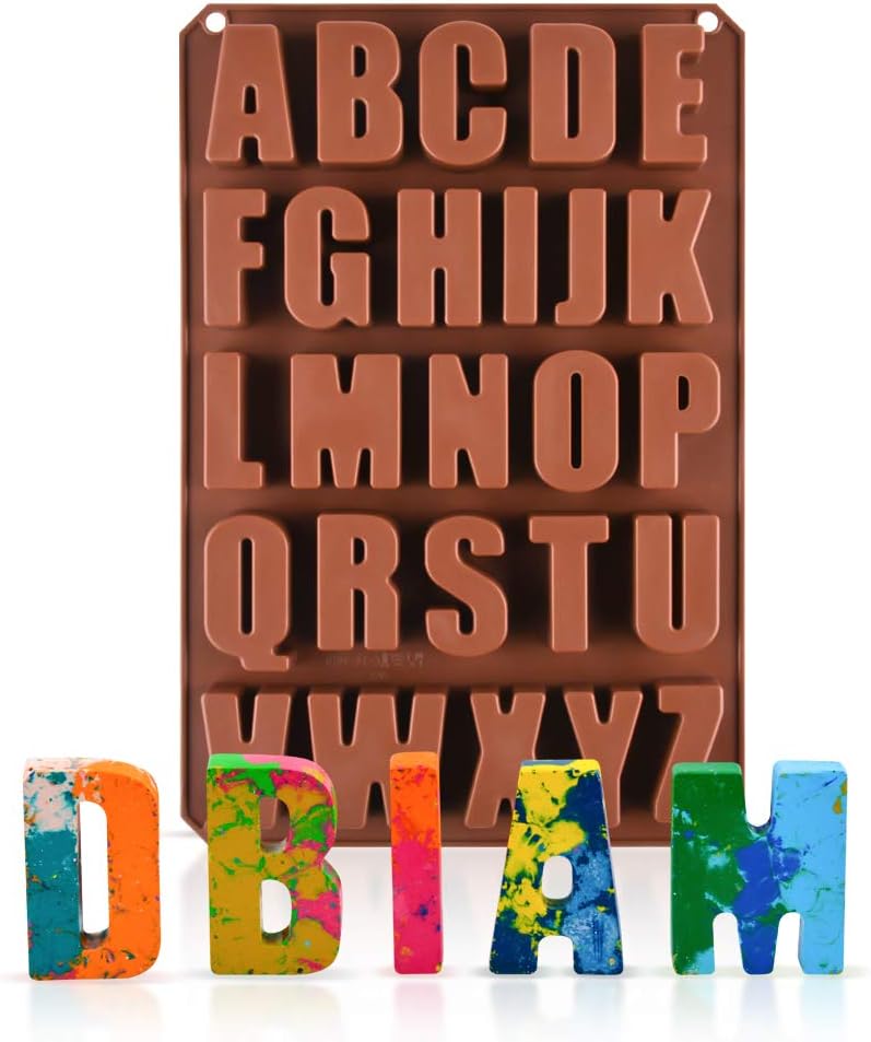 Skiennix 26-Cavity Silicone Alphabet Mold - Perfect for Crayons, Resin, Chocolate & Cake Decor