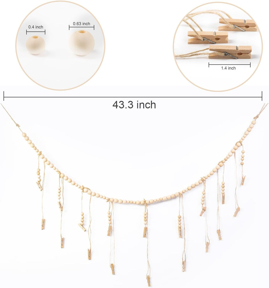 Skiennix Hanging Photo Display - 18 Wooden Clips | Boho Wall Décor for Bedroom & Living Room