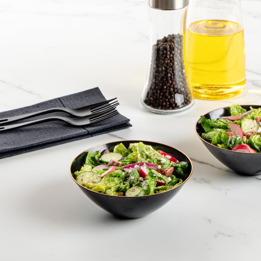 Restaurantware-Moderna 6 Ounce Plastic Bowls, 100 Durable Disposable Salad Bowls - Gold-Rimmed, Heavy-Duty, Black Plastic Fancy Bowl, For Warm And Cold Foods, Ideal For Restaurants