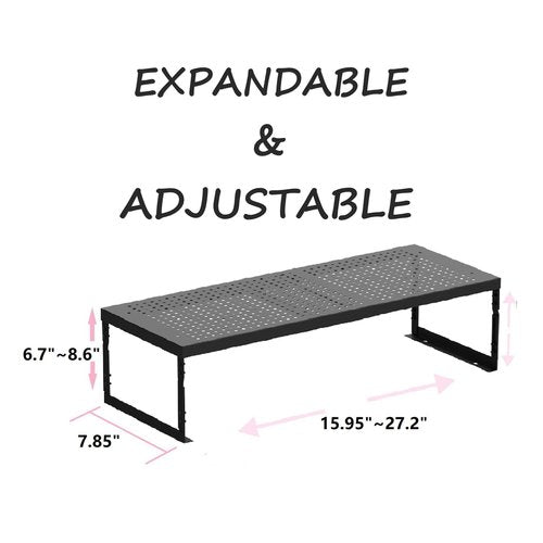 Asiingkel Stackable Expandable Metal Shelf Organizer - Adjustable Wire Storage Rack with Holes for Kitchen, Bathroom, Cabinet, Office - Space Saving, Durable & Sturdy Design（3PACKS/Medium/Black
