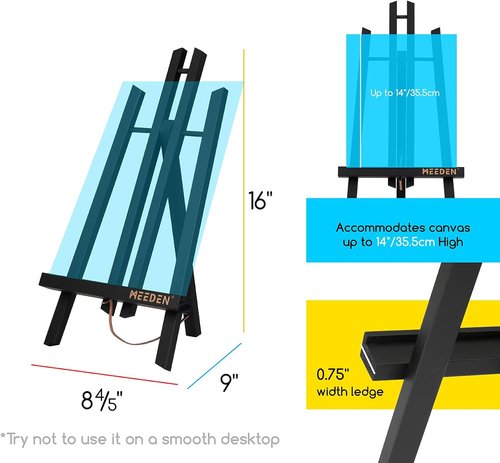 MEEDEN Tabletop Easel Stand - 16" x 12" Pine Wood Mini Display for Painting & Signage - Black