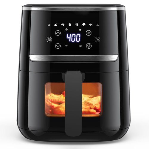 GarveeHome Air Fryer 5 QT 8 in-1 Functions, Air Fryer Oven with Touch Screen, Air Fry, Roast, Bake, Broil, Preheat Mode, Digital Small Air Fryer, Nonstick Dishwasher-Safe Basket, Black