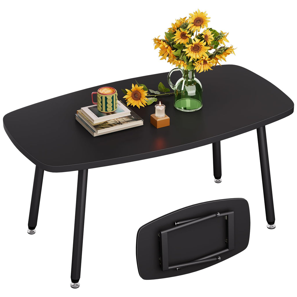 WOHOMO Folding Coffee Table White Small Coffee Tables for Living Room Portable Simple Modern Center Table for Small Spaces, No Assembly, 31.5 * 15.7 * 17.7IN, White Htp