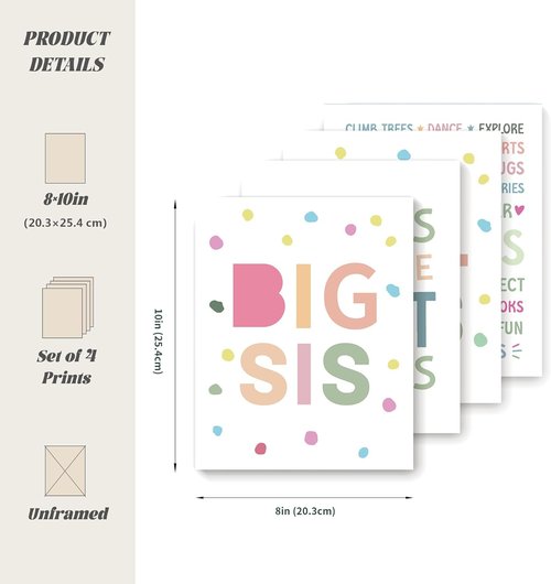 LARTSFRO Wall Art Decor - Inspirational Posters for Sisters | Set of 4 Unframed 10x8 Inch Prints