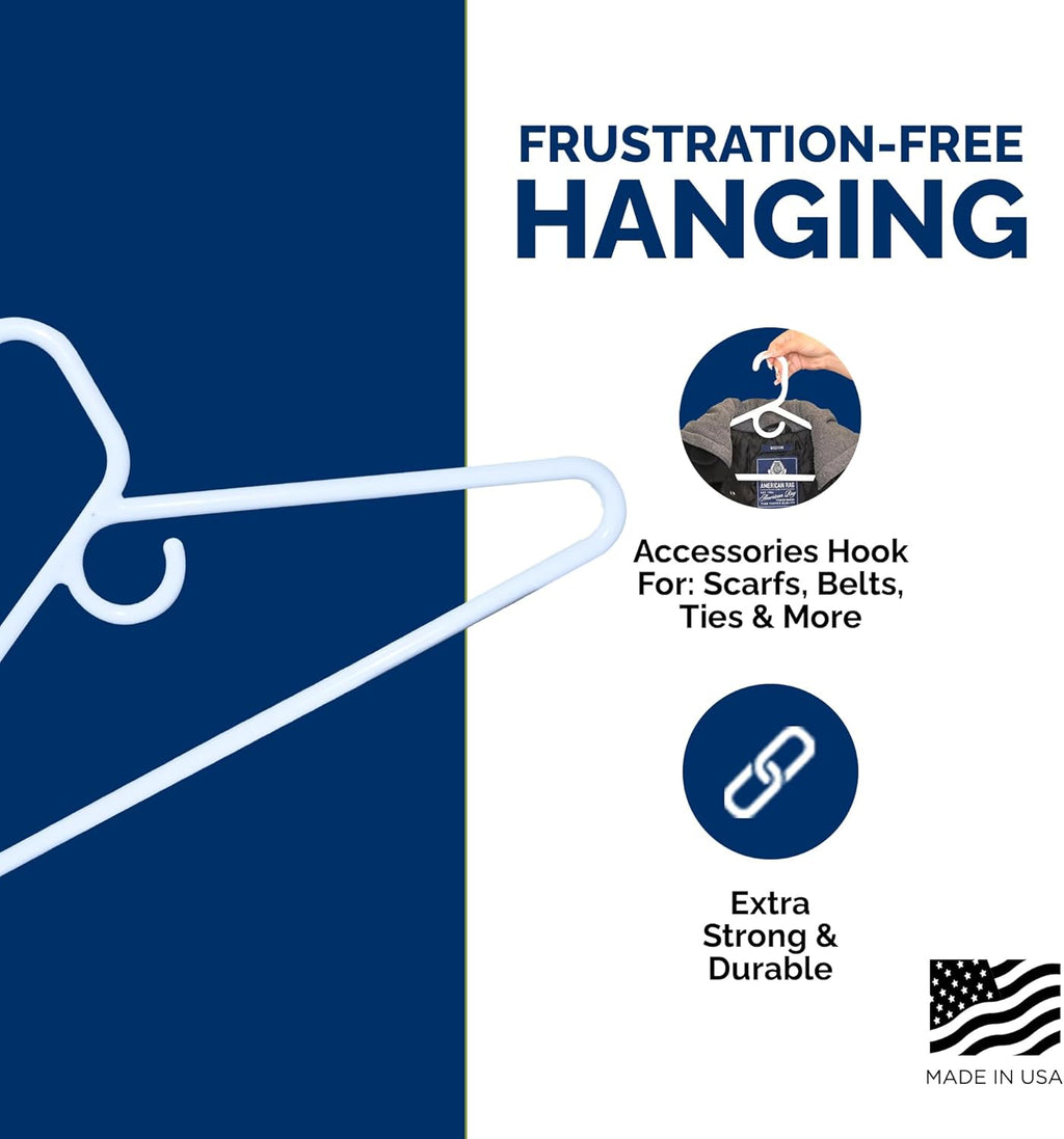 Super Heavy Duty Plastic Hangers by [Brand Name] - Made in USA | 24 Pack of White Heavyweight Hangers