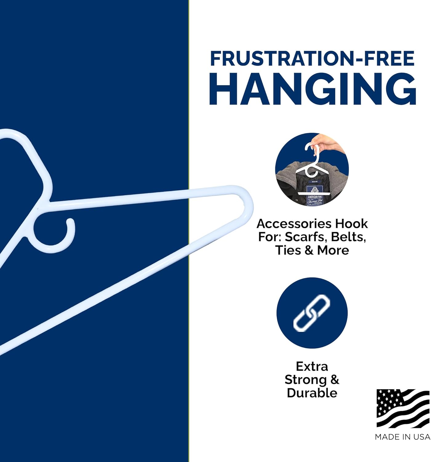 Super Heavy Duty Plastic Hangers by [Brand Name] - Made in USA | 24 Pack of White Heavyweight Hangers
