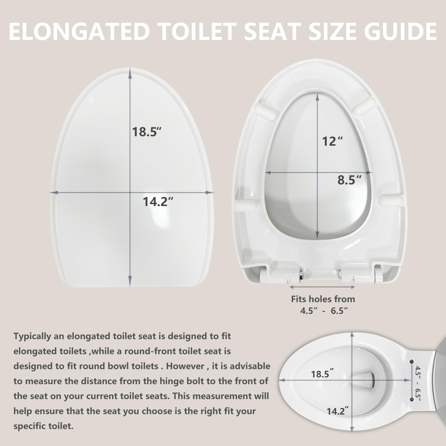 Premium Heavy-Duty Elongated (Oval) Toilet Seat (Oblong 18.5″), Soft Close & Silent, Metal Hinges, Quick-Attach Installation, Durable, Easy-Clean, White