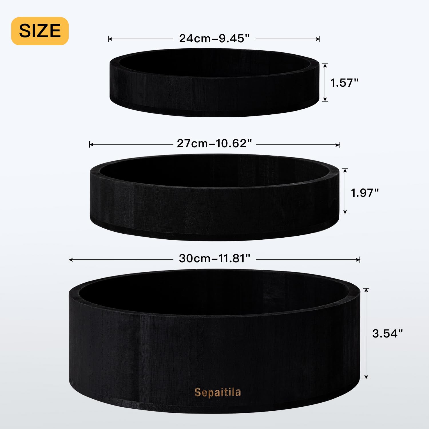 3 pcs Snack Organizer Wooden Snack Tray Countertop Organizer Black Snack Containers Condiment Holder Serving Tray Snack Storage Bin for Kitchen Office