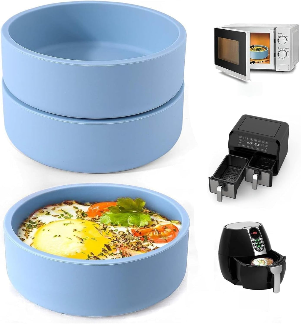 ZHYEEDAA Air Fryer Egg Mold - Reusable Silicone Individual Egg Bite Maker | BPA Free, Dishwasher Safe, Round Blue (3 Pcs)