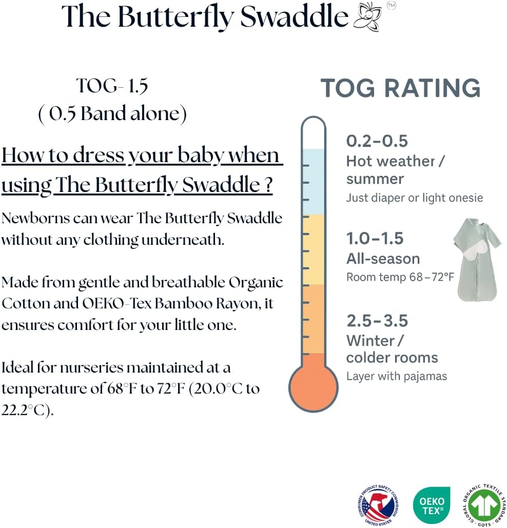 Butterfly | Organic Newborn Baby Sleep Sack & Wrap Blanket - Calming Sage Transitional Accessory (4-7 lbs)