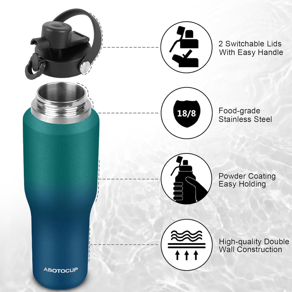 Skiennix Insulated Water Bottle - 32oz Stainless Steel with Straw & Spout Lids | Keeps Drinks Cold for 24h & Hot for 12h, Leak-Proof & BPA-Free