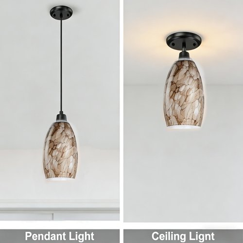 Glass Pendant Light Shade, Oval Glass Lamp Covers for Kitchen Island, Pendant Light Fixtures Replacement, Brown Hanging Ceiling Chandelier Shade Replacement 7.64x4.71" with 1.65" Fitter, 3 Pack