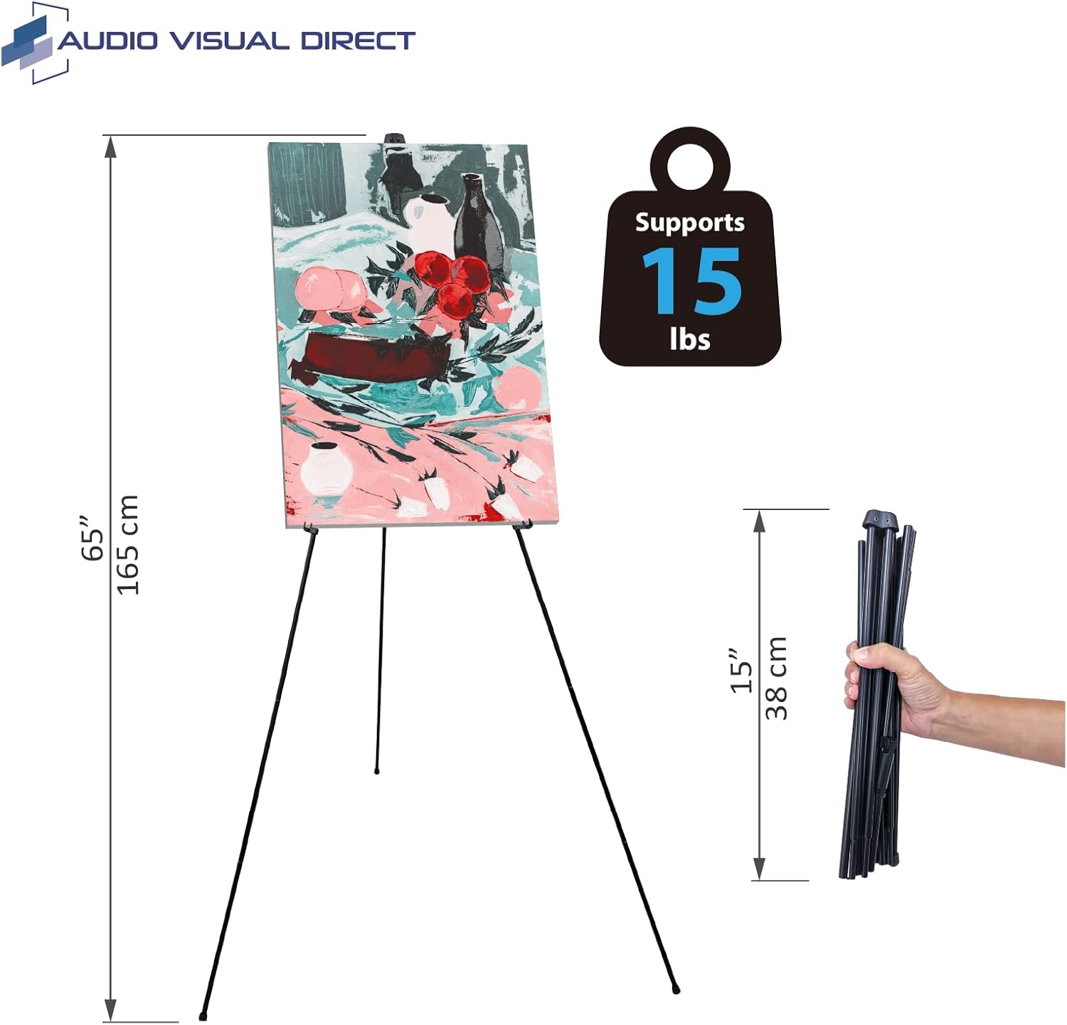 Audio-Visual Direct Lightweight Steel Telescoping Art Display Easel - Collapsible, 65 Inches