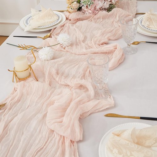 Cheesecloth Table Runner by Dusty Pink - 120 Inch Boho Rustic Design for Weddings & Parties
