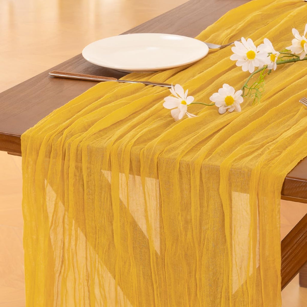 Socomi Cheesecloth Table Runner - 3pcs Gold Yellow Boho Rustic 120 Inch for Weddings & Parties