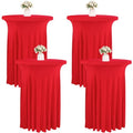 JALANCY 4 Packs 32 x 43 Inch Spandex Round Cocktail Table Skirts Stretch Cocktail Table Cover Fitted High Top Tables for Wedding Bar Party Banquet (Red)