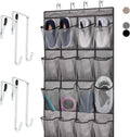 Home Genie Over The Door Shoe Organizer - 24 Breathable Mesh Pockets | Holds Up To 40 lbs, Gray