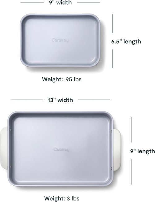 Caraway Nonstick Baking Pan Set - 2x 9" x 6.5" & 1x 9" x 13" - Non-Toxic, PTFE & PFOA Free - Slate Aluminized Steel for Casseroles & Lasagna