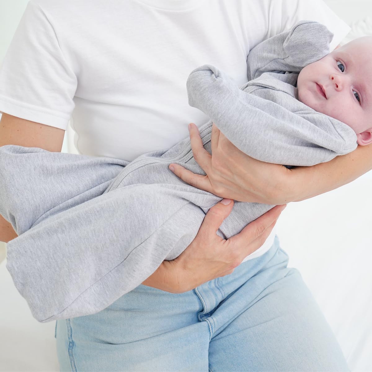Skiennix Transition Swaddle Sleep Sack - 0-3 Months, 2-Pack with Mitten Cuffs & 2-Way Zipper, 100% Cotton