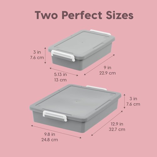 IRIS USA Craft Storage Container Bins - 6 Qt. Stackable Organizer with Lids | 2 Pack in Gray