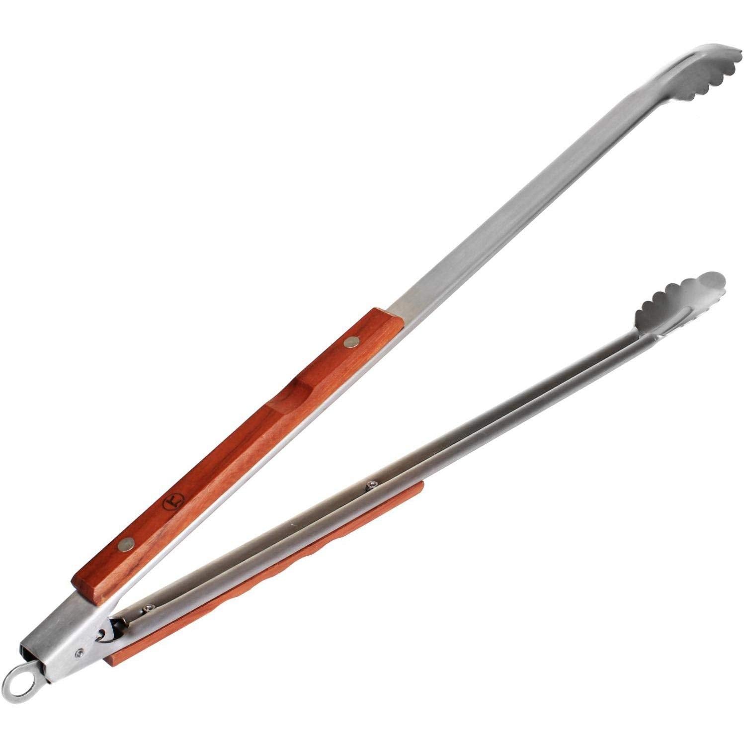 Outset QB22 Locking Stainless Steel Grill Tongs Extra Long 22", Rosewood Handles