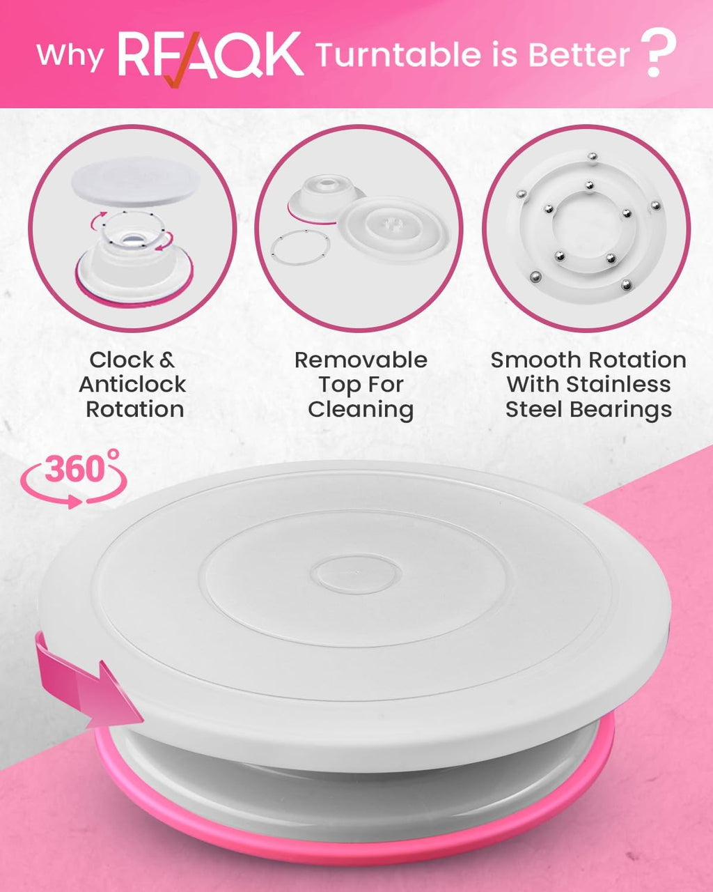 RFAQK 200-Piece Cake Decorating Kit - Complete Baking Supplies Set with Turntable, Icing Tips & More
