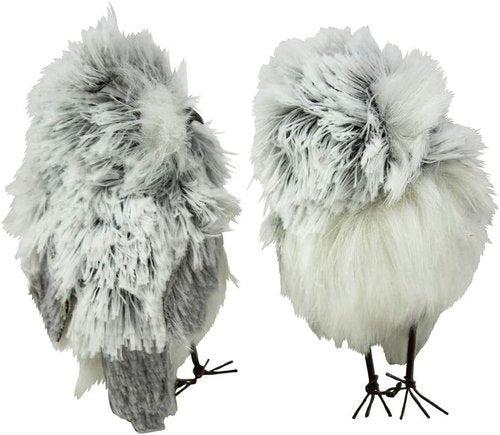 Kurt Adler 5-Inch Furry Gray Owl Figurines - Set of 2 Adorable Home Decor Accents