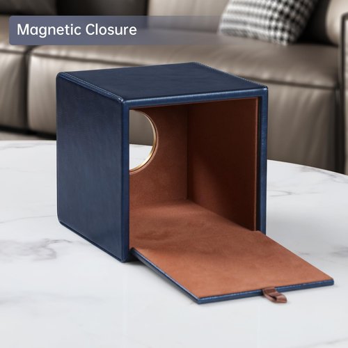 MEIBOOCH Square Tissue Box Cover, Luxury PU Leather Tissue Holder with Magnetic Closure (Navy Blue)