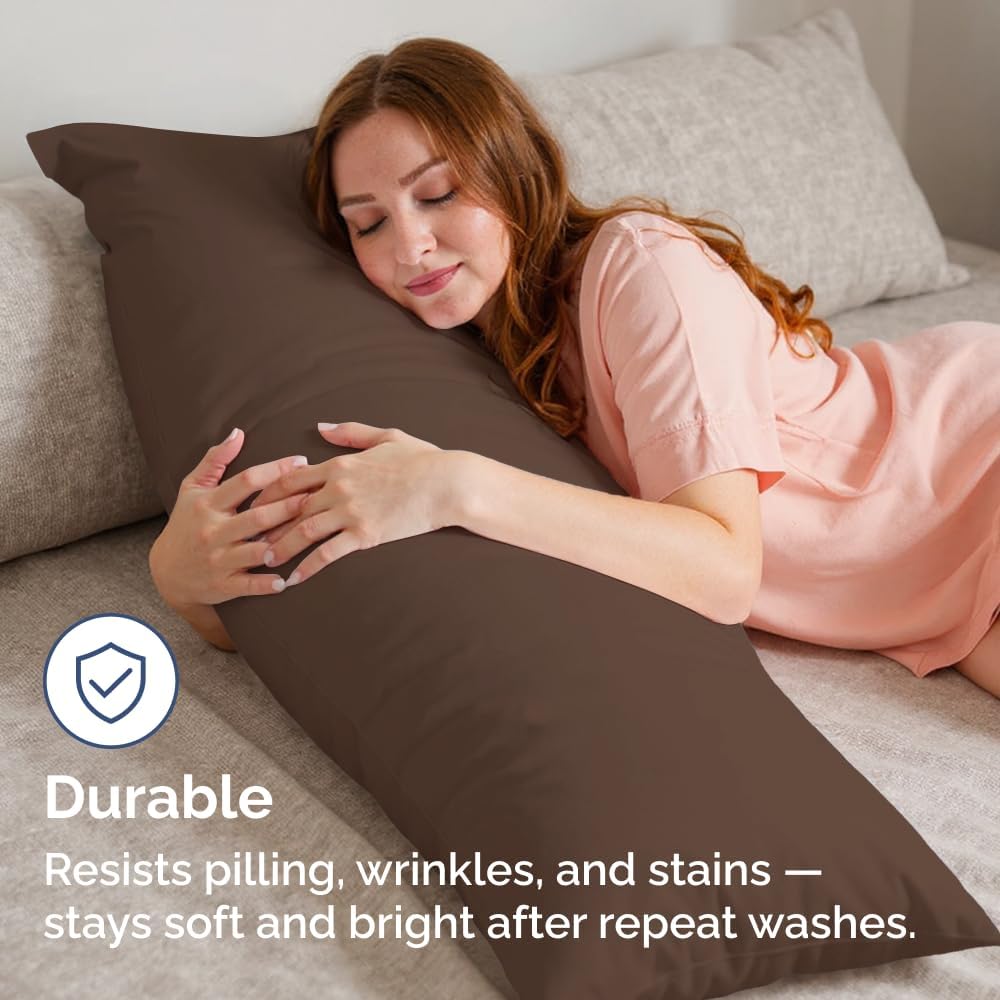Skiennix Body Pillowcases Set of 2 | Soft, Breathable 20x54 Long Pillow Covers for Side Sleepers - Wrinkle & Fade Resistant, Machine Washable (Brown)