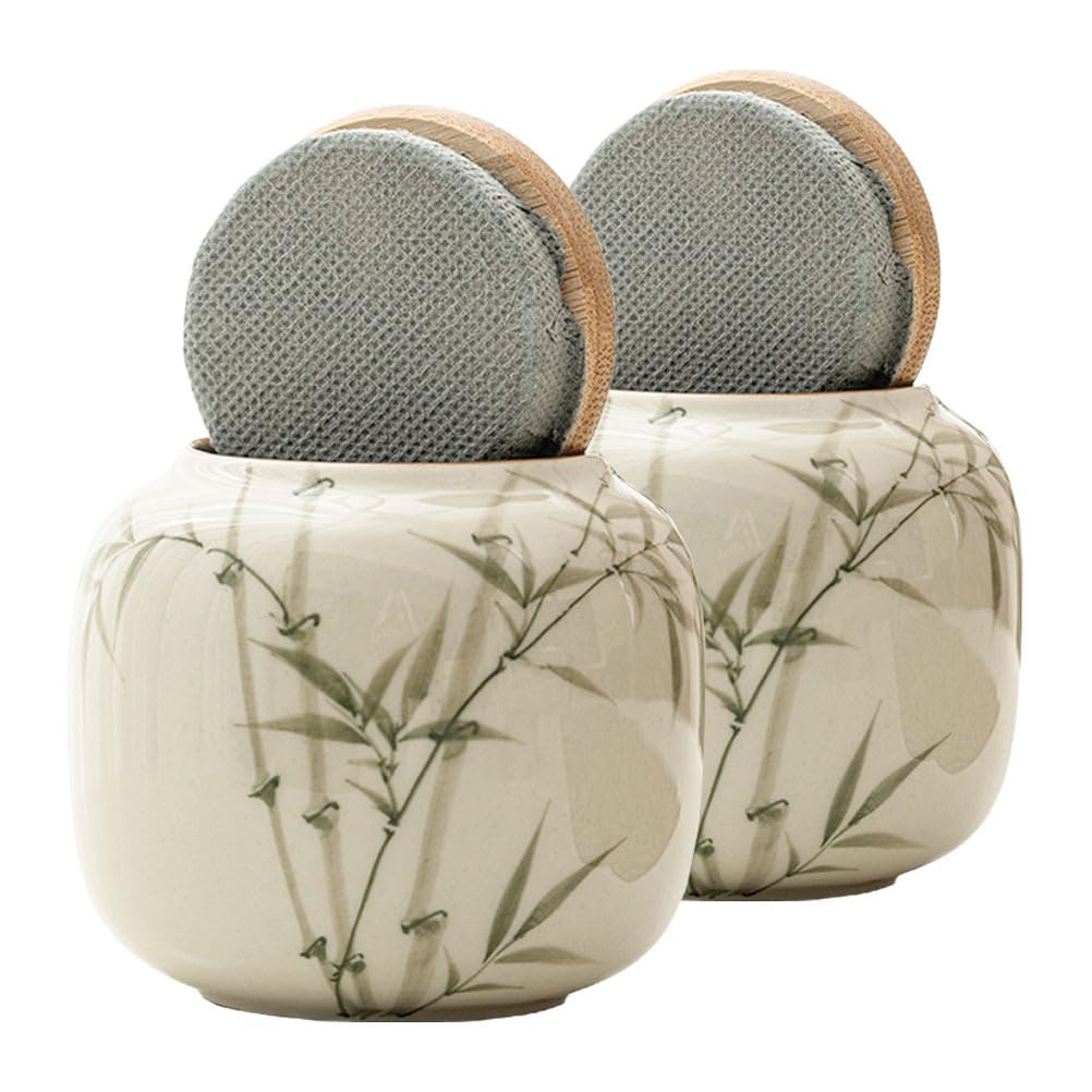 MAGICLULU 2Pcs Ceramic Tea Jars with Airtight Seals Decorative Loose Leaf Tea Containers for Kitchen Storage 3.22X3.14X1.88In Home Use Panda Design