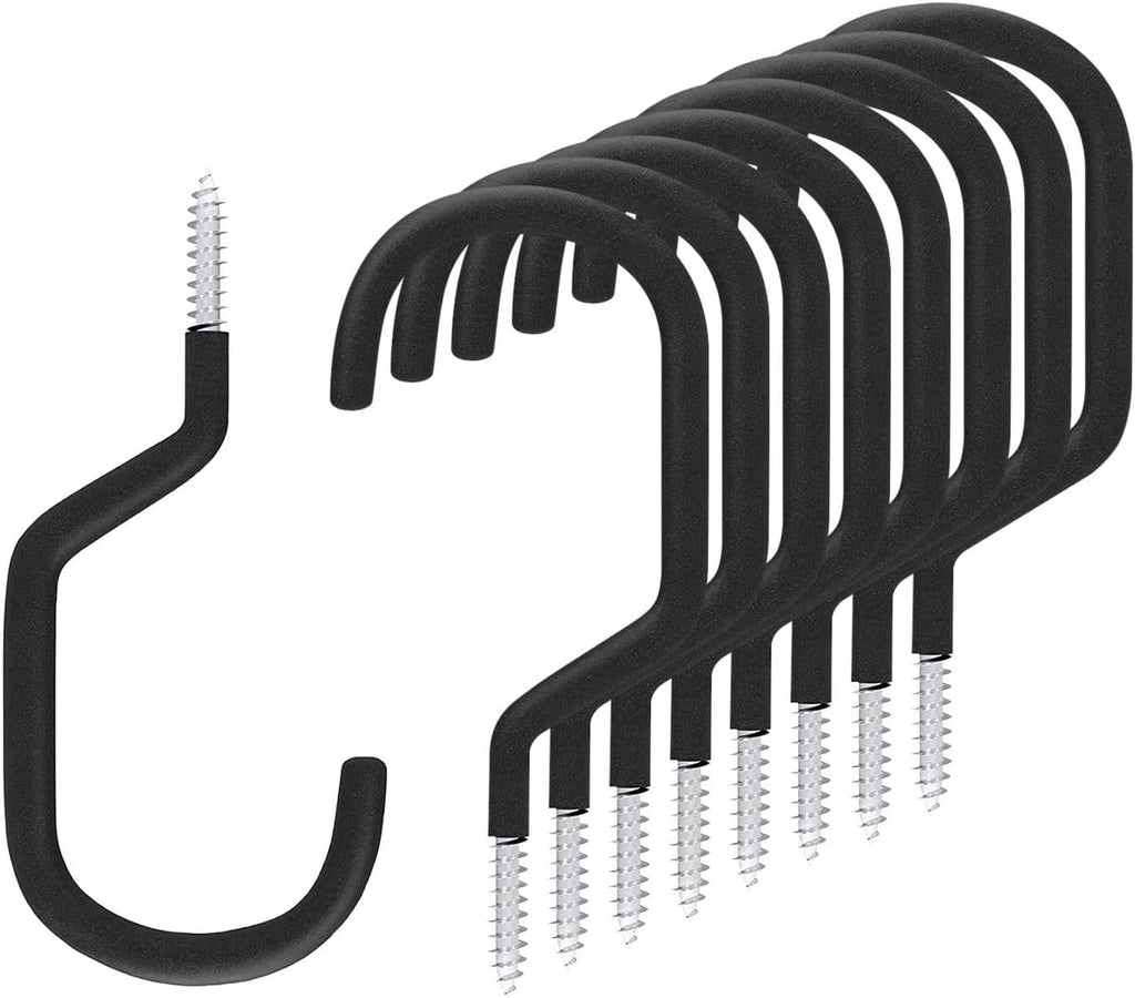SMARTOLOGY Bike Hanger Storage Hooks - Heavy Duty Rubber Coated Ceiling Rack for Garage | 8 Pack (Black)