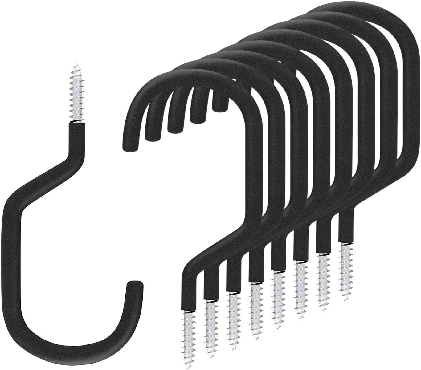 SMARTOLOGY Bike Hanger Storage Hooks - Heavy Duty Rubber Coated Ceiling Rack for Garage | 8 Pack (Black)