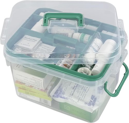 Family First Aid Box - Clear Storage Container for Organizing Medicine | 1-Pack