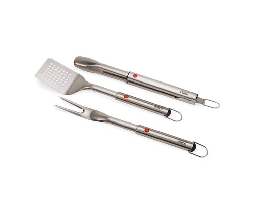 Joseph Joseph GrillOut 3-piece Stainless Steel BBQ Utensil Set, Turner, Tongs & Fork, Retractable for compact storage, Easy-clean