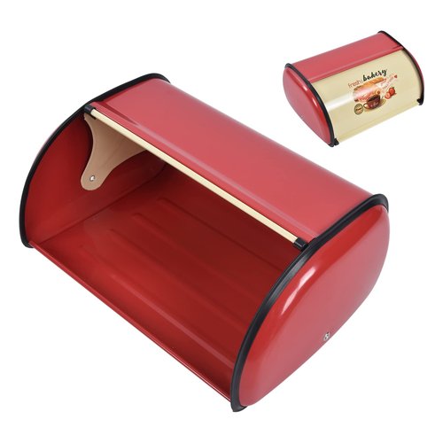 Metal Bread Box for Kitchen Countertop,Space Save Bread Boxes Large Capacity Bread Bin Holder Container with Roll Top Lid kitchen Storage Containers(9.1x13.0x5.7in) (red)