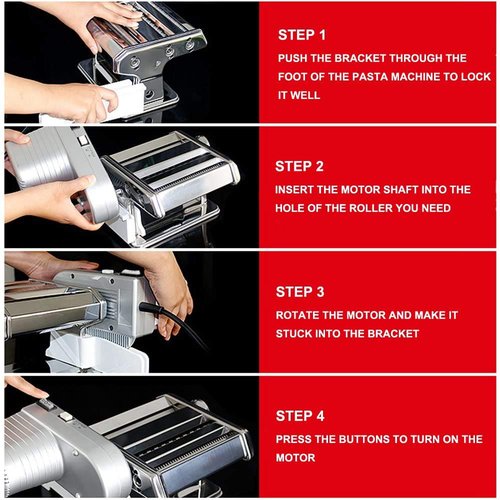 Shule Electric Pasta Maker Machine with Motor Set Stainless Steel Pasta Roller Machine Silver