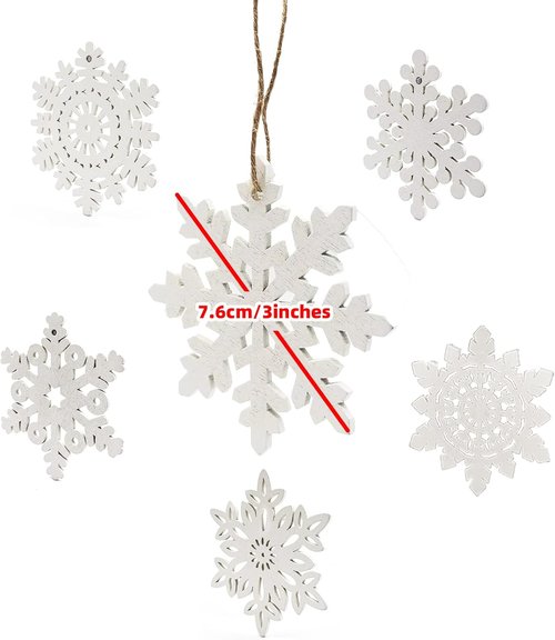 GSD Wooden Snowflake Ornaments - 30pcs Rustic Hanging Decor for Christmas Trees | 3-Inch White