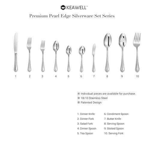 KEAWELL Pearl Edge 4-Piece Premium Spoon Set, 18/10 Stainless Steel, Fine Silverware Spoons with Refined Bead Design, Brightly Polished, Dishwasher Safe (Silver, 6.4" Teaspoons)