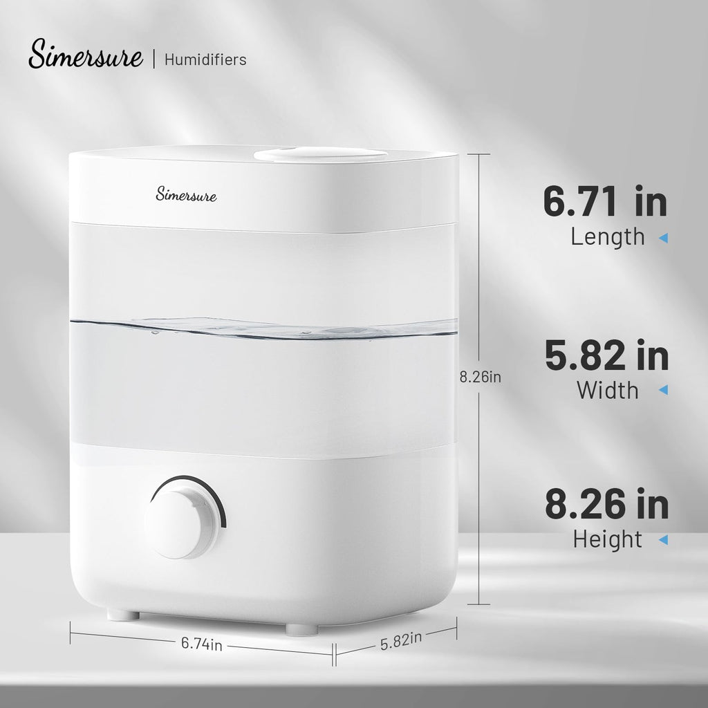 SimerSure Top Fill Humidifier, 2L Water Tank for Bedroom, 28H Long Lasting White Air Humidifier for Large Room, Ultra Quiet 25dB Cool Mist for Baby, Plants, Office, Easy to Clean & Fill